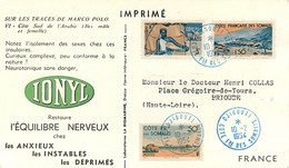 COTE FRANCAISE DES SOMALIES - DJIBOUTI - Vers FRANCE FEVRIER 1954 - CPA SUR LES TRACES DE MARCO POLO - TRES BON ETAT - Covers & Documents