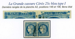 COLONIES GENERALES Cérès 25c Bleu GRANDE CASSURE 9ème état, Positions 145/146 Superbe Paire - Cérès