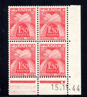 YT-N°: T 71 - GERBES, Coin Daté Du 15.11.1944, Galvano B De A+B, 2e Tirage, NSC/**/MNH - Impuestos
