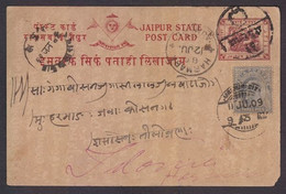 Jaipur 1909  1/4A Chariot Postcard With Edward 3Pies India Stamp  #  32180 D  Inde Indien - Jaipur