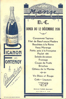 45 CHATEAUNEUF SUR LOIRE PICANON ET FONTENOY MENU SERVICE FABBE SOUVIGNY DU 12 DECEMBRE 1936 - Menus