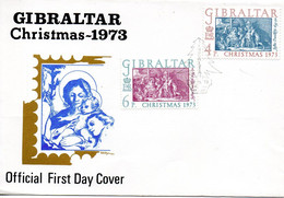 GIBRALTAR. N°301-2 De 1973 Sur Enveloppe 1er Jour. Noël/Gravure De Justus Danckerts. - Grabados