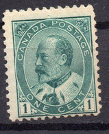 CANADA/1903/MNH/SC#85/KING EDWARD VII / ROYALTY / 1C GREEN / GUM DISTURBED (GLAZED) - Nuovi