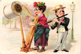 1 Calendrier 1890 J.P. Coats  Harpiste Dwarsfluit Muziekanten Musique Street Music Naaigaren - Litho Schumacher Ettlinge - Small : ...-1900