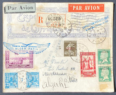 Algérie Lettre Griffe Ailée En Bleue "1er Voyage Inauguration Alger Paris En Douze Heures" Le 15/04/1930  TTB - Poste Aérienne