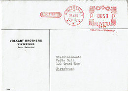 1961 - Suisse - Lettre De WINTERTHUR 1 Pour Strasbourg - Machine Meter De La Sociéte Volkart - Frankeermachinen