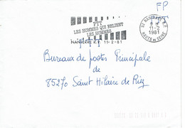 1981 - Oblitération Sécap De Nanterre R.P. "PTT LES HOMMES QUI RELIENT LES HOMMES" - Franchisse Postale Des PTT - Frankobriefe