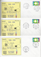 FDC  50 ANS D'EDF  LES 3 ENVELOPPES  PARIS/TOULOUSE/GRENOBLE  DU 08/04/1996 COTE 12 EUROS - Tijdelijke Stempels