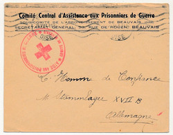 Env. En-tête "Comité Central D'Assistance Aux Prisonniers De Guerre BEAUVAIS (Oise)" Cachet Rouge Id - 1943 - Guerra De 1939-45