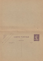 France Entier Postal Double 40c Violet Type Semeuse - Cartes Postales Types Et TSC (avant 1995)