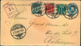 1897: 4 Öre GSU Mit Zusatzfrankatur Als R-Brief Ab KOPENHAGEN Nach Belgien - Brieven En Documenten