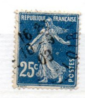 FRANCE N° 140 25C BLEU TYPE SEMEUSE CAMEE PETIT ANNEAU LUNE OBL - Usados