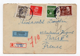 1948 YUGOSLAVIA,CROATIA,ZAGREB TO FRANCE,AIRMAIL,REGISTERED COVER - Luftpost