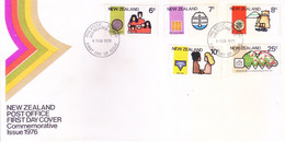 NEW ZEALAND : FIRST DAY COVER : 04 FEBRUARY 1976 : SET OF 5 : ANNIVERSARIES AND EVENTS - Brieven En Documenten