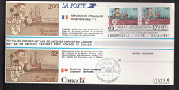 CANADA Scott # 1011 & France # 1923 - Jacques Cartier Issue On Souvenir Card 1 - Gedenkausgaben
