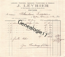 86 1402 POITIERS VIENNE 1913 Librairie L. LEVRIER Papeterie Imprimerie Rue Gambetta Et Grandes Ecoles Dest BLANCHARD - Printing & Stationeries