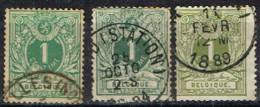 B 5 - BELGIQUE N° 27 Obl. 3 Val. Obl. Teintes Différentes - 1869-1888 Leone Coricato