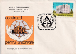 A3094 - Salonul Filatelic Bucur, Constructii Pentru Umanitate, Bucuresti 1987 Romania Posta Romana - Cartas & Documentos