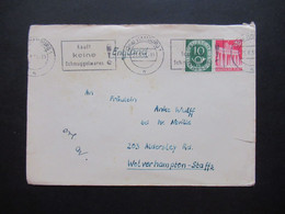 BRD 1951 Posthorn MiF Mit Bauten Auslandsbrief Hamburg Nach Wolverhampton Maschinenstempel Kauft Keine Schmuggelwaren! - Covers & Documents
