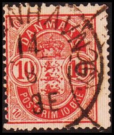 1885. Våben. Store Hjørnetal. 10 Øre Rød. Tk. 14 Variety Open 0 In Left 10 Afa 35z (Michel 35YAa) - JF417848 - Usati