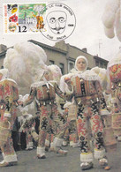 B01-370 2201 CS FDC Carte Maximum Belgique Folklore  Binche Carnaval Gilles 7130 Binche 1-2-1986 - Autres & Non Classés