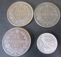 Italie - 4 Monnaies : 10 Centesimi Vittorio Emanuele II, Umberto I 1866 N, 1867 T, 1893 BI + 20 Centesimi 1913 R - Collections