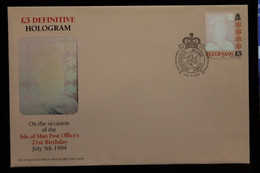 Hologramm, Hologrammmarke 1994, Isle Of Man, Königin Elisabeth II; 5 Pfund; FDC - Hologrammes