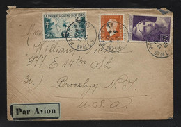 Enveloppe Par AVION   Oblit  "  PARIS " 1945   Avec   DULAC   GANDON   Pour   BROOKLYN   ETATS UNIS - Lettres & Documents