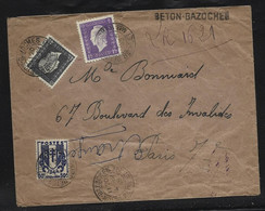 Enveloppe  Recom   Oblit  "   BETON  BAZOCHES   " 1945   Avec  Timbre  DULAC   Et Chaines - Cartas & Documentos