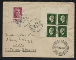 Enveloppe Oblit  "  FISMES   MARNE   " 1949 Timbre 3 Fr  DULAC En Bloc De 4  Et  3 Fr Gandon Et Chaines Pour SP 50208 - Briefe U. Dokumente