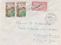 COTE DES SOMALIS YT 298 + 316 EN PAIRE SUR LETTRE DJIBOUTI 22/6/1966 POUR CLERMONT FERRAND - Covers & Documents