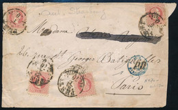 1870 5 X 5kr Levélen Pestről Bécsbe, Majd Strasbourgon át Párizsba, A Hátoldali 5kr Bélyegen Bécsi Bélyegzés / 5 X 5kr O - Other & Unclassified