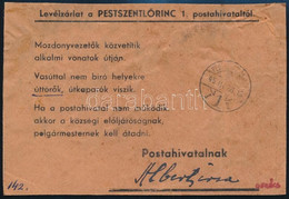 1945.03.28. Útőri Levélzárlat Pestszentlőrincről Albertirsára (útőr Helyett úttörők Felirattal) / Road Guard Cover - Altri & Non Classificati