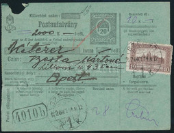 1922 Postautalvány 10K Bérmentesítéssel / Money Order With 10K Franking "SZEGED" - "BUDAPEST" - Altri & Non Classificati