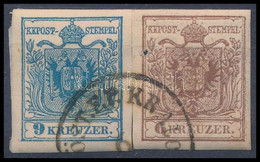 O 1850 6kr + 9kr "(K. K.) ÖST. F. P. KRAJO(VA)" (Müller 375 P.) (6kr Lyukas / Hole) - Altri & Non Classificati