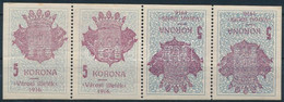 1916 Székesfehérvár 5K Négyescsík, Részleges Gépszínátnyomattal / Fiscal Stamp Stripe Of 4, Partial Machine Offset - Non Classificati