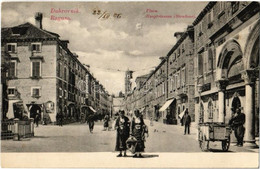 T2/T3 1906 Dubrovnik, Ragusa; Placa / Hauptstrasse / Main Street, Folklore, Shop Of Giuseppe Pini (fl) - Unclassified