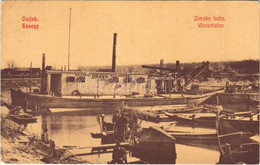 T2/T3 1916 Eszék, Essegg, Osijek; Téli Kikötő MKÁ Dráva Kotró Uszály, Halászhajók. W.L. (?) 631. / Zimska Luka / Winterh - Unclassified