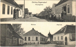 T2 1913 Zárány, Zagersdorf; Fő Utca, Iskola és Plébánia, Szövetkezet üzlete / Hauptgasse, Schule, Pfarrhof / Main Street - Unclassified