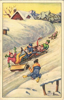 T2 1928 Bobszán Baleset, Humor. Téli Sport Művészlap / Bobsleigh Accident, Humour. Winter Sport Art Postcard. A. Ruegg 5 - Non Classificati