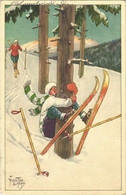 T2 1929 Síbaleset, Humor. Téli Sport Művészlap / Ski Accident, Humour. Winter Sport Art Postcard. A. Ruegg 548. S: Arthu - Non Classificati