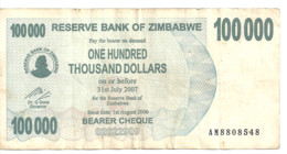 ZIMBABWE 100000 DOLLARS  BEARER CHEQUE 2006 VF P 48 B - Zimbabwe