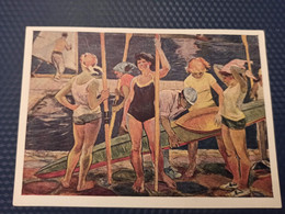 Sport In Art - "After Competition" By Petrova - Old Soviet Postcard - Rowing 1961 Socialist Realism - Rowing