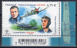 FRANCE 2021 / PA N° 85 1ex " Pierre CLOSTERMANN Et Claire ROMAN " /  Coin De Bloc-feuille Illustré / Neuf Xx - 1960-.... Postfris