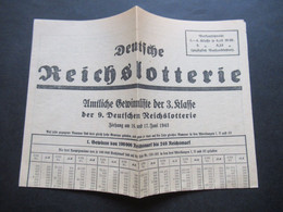 3.Reich 1943 Faltblatt Deutsche Reichslotterie Amtliche Gewinnliste Der 3. Klasse Der 9. Reichslotterie - Lotterielose