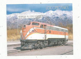 Timbre , Bloc De 1 ,TRAIN , LOCOMOTIVES , République Du CONGO ,1999 - Treni