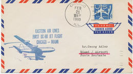 USA 1959 Kab.-Erstflug Der Eastern Air Lines DC-8B - First Jet Air Mail Service - "Chicago, Illinois - Miami, Florida" - 2c. 1941-1960 Storia Postale
