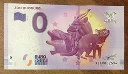 2017 BILLET 0 EURO SOUVENIR ALLEMAGNE DEUTSCHLAND ZOO DUISBURG ZERO 0 EURO SCHEIN BANKNOTE PAPER MONEY - [17] Fictifs & Specimens