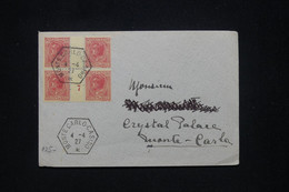 MONACO - Type Prince Louis II En Bloc De 4 Avec Millésime Sur Enveloppe En 1927 Pour Le Crystal Palace  - L 95132 - Cartas & Documentos