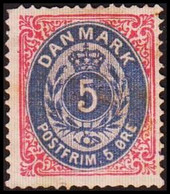 1875-1903. Bi-coloured. 5 Øre Rose/blue No Gum, Thin Spot. (Michel 24) - JF417951 - Ungebraucht